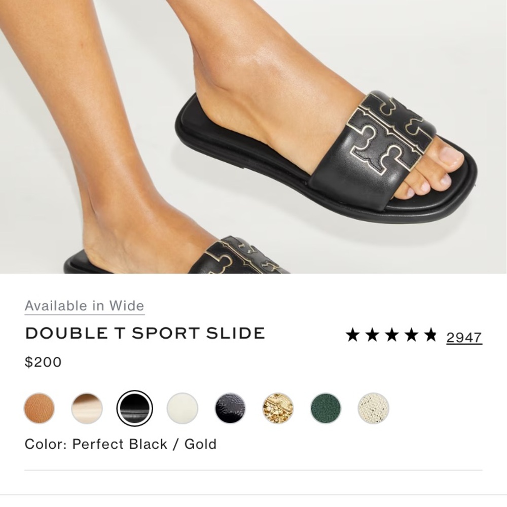Tory Burch Double T Sport Slide in Black and Gold
